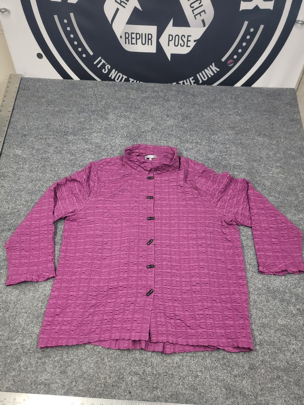 Habitat Women’s Purple Textured Button-Front Jacket Long Sleeve Relaxed Fit Larg